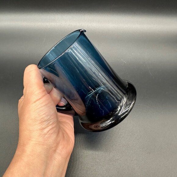 Vintage Hand Blown Blue Glass Pitcher Creamer Spout Applied Handle Art Glass - Picture 8 of 9